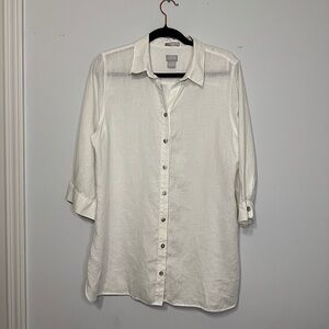 Chico’s No-Iron White Linen Button Down Shirt | Size 2 (US 12/14)